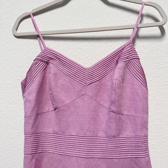 Ann Taylor LOFT Linen Blend Pink Fit & Flare Dress Size 0 Spaghetti Strap - Picture 4 of 6